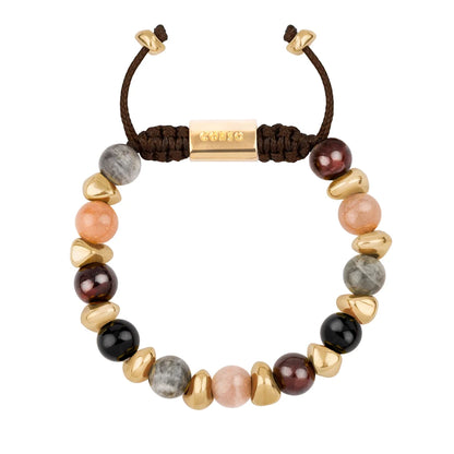 Pulsera ajustable con piedras de 8mm, con semillas y placa con insignia Corso en baño de oro de 22K - Joyería y bisutería fina