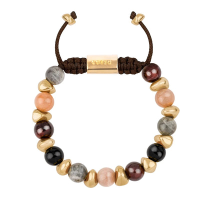 Pulsera ajustable con piedras de 8mm, con semillas y placa con insignia Corso en baño de oro de 22K - Joyería y bisutería fina