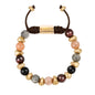 Pulsera ajustable con piedras de 8mm, con semillas y placa con insignia Corso en baño de oro de 22K - Joyería y bisutería fina