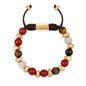 Pulsera ajustable con piedras de 8mm, con semillas y placa con insignia Corso en baño de oro de 22K - Joyería y bisutería fina