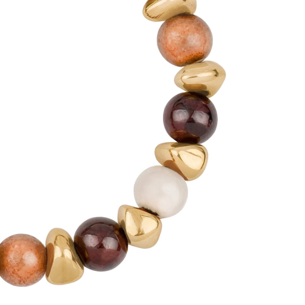 Pulsera ajustable con piedras de 8mm, con semillas y placa con insignia Corso en baño de oro de 22K - Joyería y bisutería fina