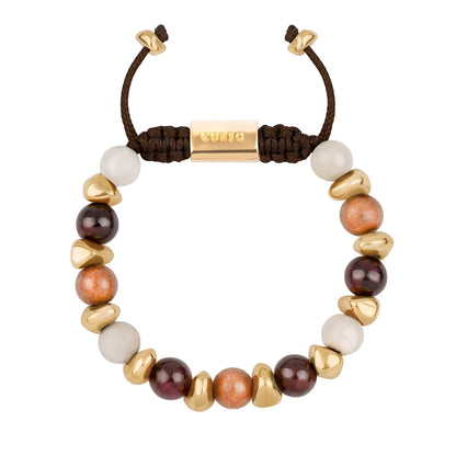 Pulsera ajustable con piedras de 8mm, con semillas y placa con insignia Corso en baño de oro de 22K - Joyería y bisutería fina