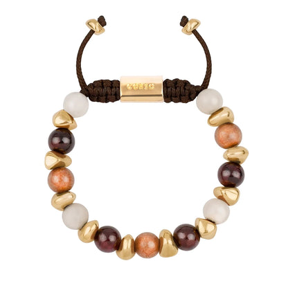 Pulsera ajustable con piedras de 8mm, con semillas y placa con insignia Corso en baño de oro de 22K - Joyería y bisutería fina