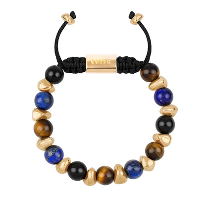Pulsera ajustable con piedras de 8mm, con semillas y placa con insignia Corso en baño de oro de 22K - Joyería y bisutería fina