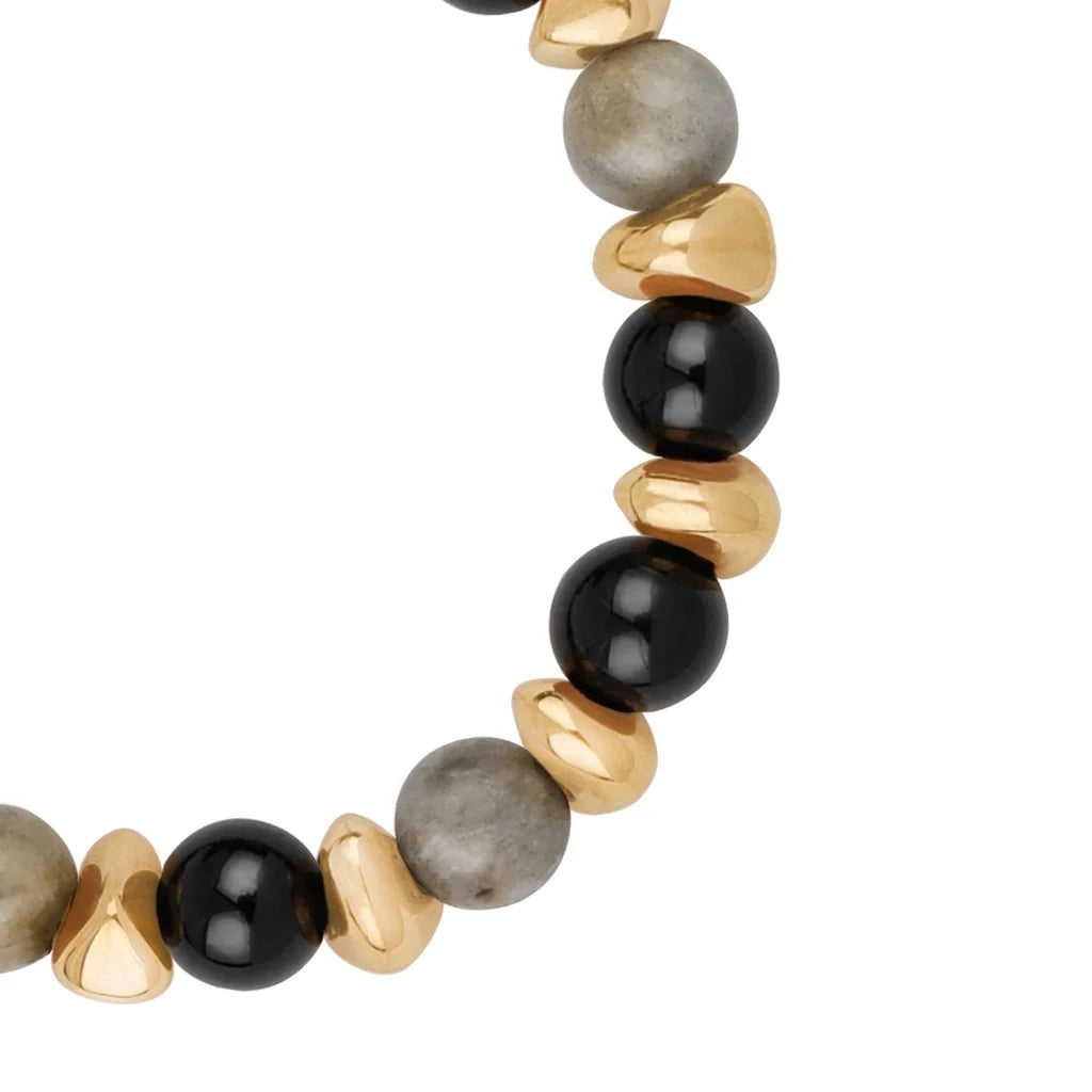 Pulsera ajustable con piedras de 8mm, con semillas y placa con insignia Corso en baño de oro de 22K - Joyería y bisutería fina