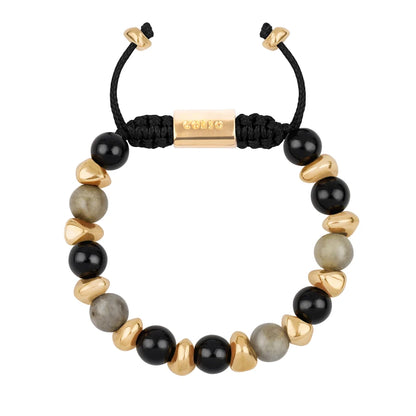 Pulsera ajustable con piedras de 8mm, con semillas y placa con insignia Corso en baño de oro de 22K - Joyería y bisutería fina