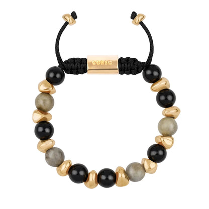 Pulsera ajustable con piedras de 8mm, con semillas y placa con insignia Corso en baño de oro de 22K - Joyería y bisutería fina
