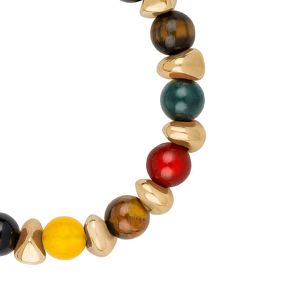 Pulsera ajustable con piedras de 8mm, con semillas y placa con insignia Corso en baño de oro de 22K - Joyería y bisutería fina