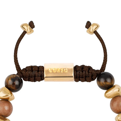 Pulsera ajustable con piedras de 8mm, con semillas y placa con insignia Corso en baño de oro de 22K - Joyería y bisutería fina