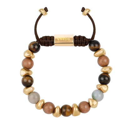 Pulsera ajustable con piedras de 8mm, con semillas y placa con insignia Corso en baño de oro de 22K - Joyería y bisutería fina