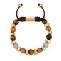 Pulsera ajustable con piedras de 8mm, con semillas y placa con insignia Corso en baño de oro de 22K - Joyería y bisutería fina