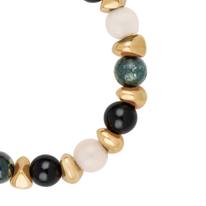 Pulsera ajustable con piedras de 8mm, con semillas y placa con insignia Corso en baño de oro de 22K - Joyería y bisutería fina