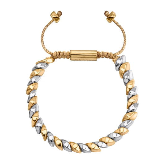Pulsera ajustable con hilo de seda, con placa insignia corso y lunas en baño de rodio y oro de 22K - Joyería y bisutería fina