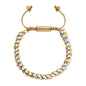 Pulsera ajustable con hilo de seda, con placa insignia corso y lunas en baño de rodio y oro de 22K - Joyería y bisutería fina