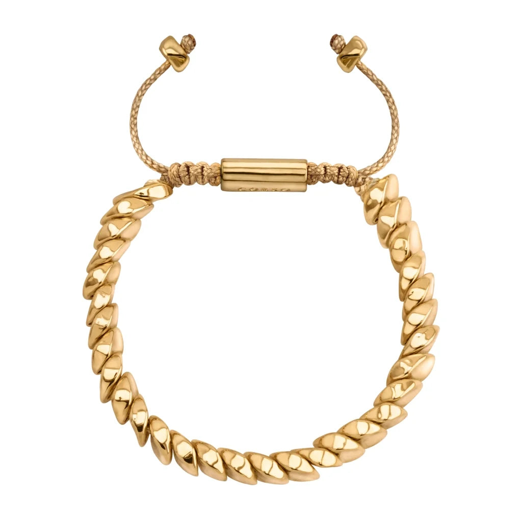 Pulsera ajustable con hilo de seda, con placa insignia corso y lunas en baño de oro de 22K - Joyería y bisutería fina