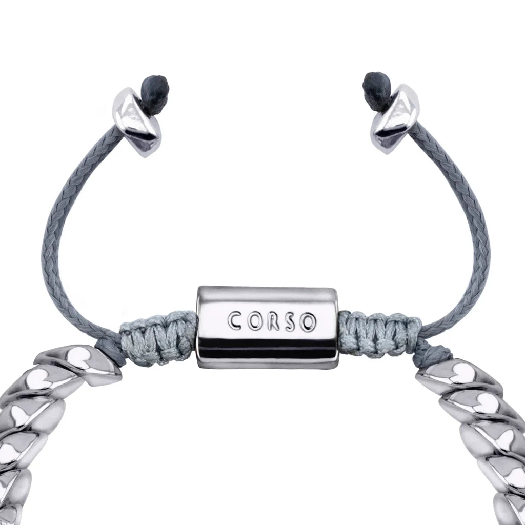 Pulsera ajustable con hilo de seda, con placa insignia corso y lunas en baño de rodio - Joyería y bisutería fina