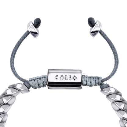 Pulsera ajustable con hilo de seda, con placa insignia corso y lunas en baño de rodio - Joyería y bisutería fina