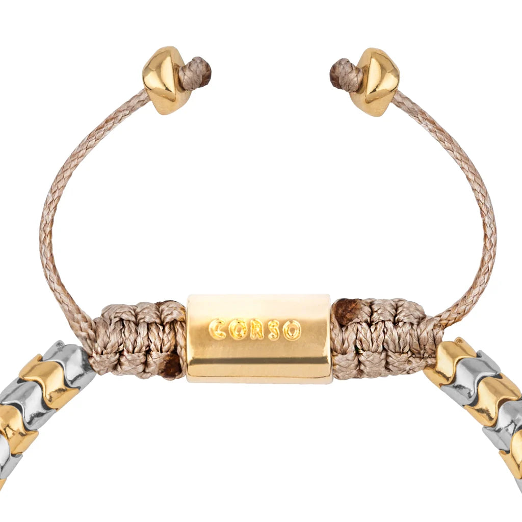 Pulsera ajustable con hilo de seda, diseño escamas articuladas y broche bañado en oro 22K y rodio - Joyería y bisutería fina