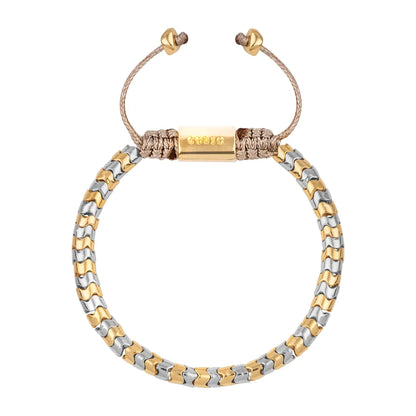 Pulsera ajustable con hilo de seda, diseño escamas articuladas y broche bañado en oro 22K y rodio - Joyería y bisutería fina