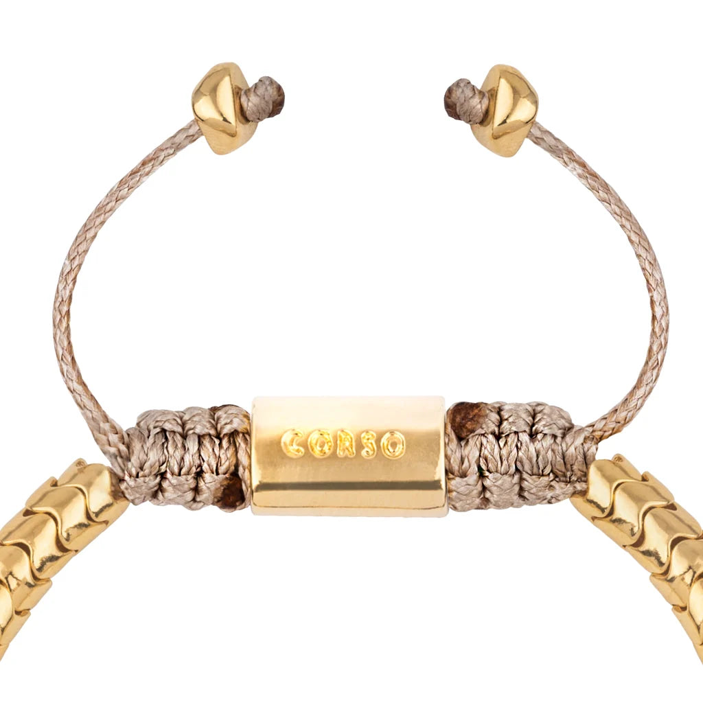 Pulsera ajustable con hilo de seda, diseño escamas articuladas y broche bañado en oro de 22K - Joyería y bisutería fina