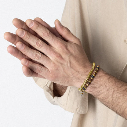 Pulsera ajustable con hilo de seda, diseño escamas articuladas y broche bañado en oro de 22K - Joyería y bisutería fina