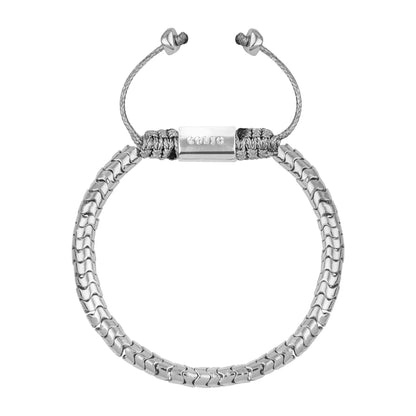 Pulsera ajustable con hilo de seda, diseño escamas articuladas y broche bañado en rodio - Joyería y bisutería fina