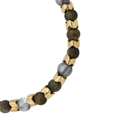Pulsera Escamas baño de oro 22K, cuentas de madera de ébano y piedras de 6mm - Joyería y bisutería fina