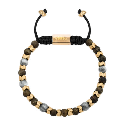 Pulsera Escamas baño de oro 22K, cuentas de madera de ébano y piedras de 6mm - Joyería y bisutería fina