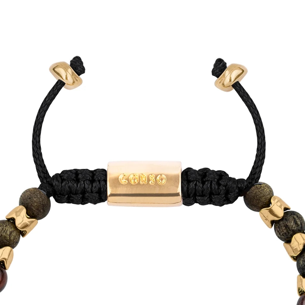 Pulsera Escamas baño de oro 22K, cuentas de madera de ébano y piedras de 6mm - Joyería y bisutería fina