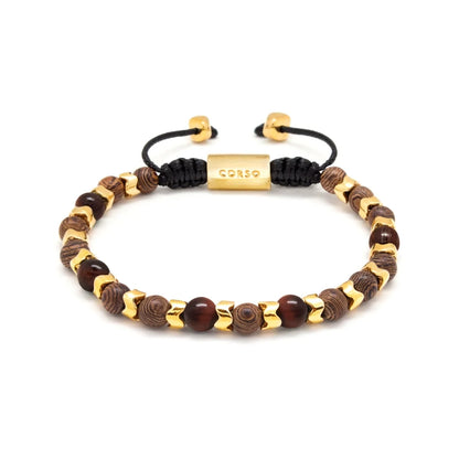 Pulsera Escamas baño de oro 22K, cuentas de madera de ébano y piedras de 6mm - Joyería y bisutería fina
