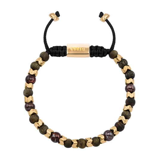 Pulsera Escamas baño de oro 22K, cuentas de madera de ébano y piedras de 6mm - Joyería y bisutería fina