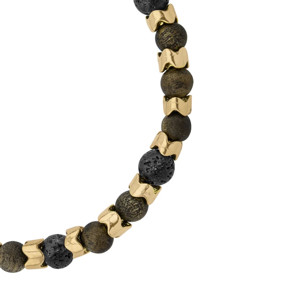 Pulsera Escamas baño de oro 22K, cuentas de madera de ébano y piedras de 6mm - Joyería y bisutería fina
