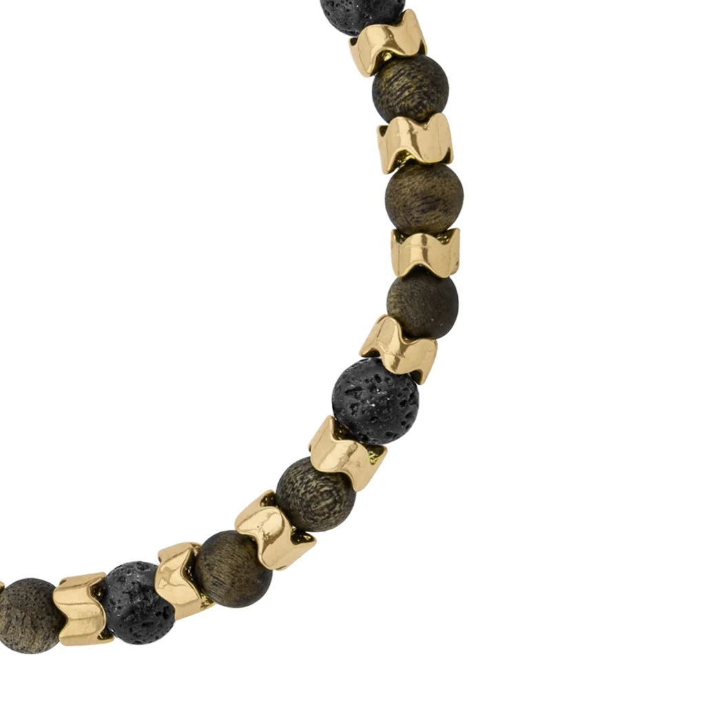 Pulsera Escamas baño de oro 22K, cuentas de madera de ébano y piedras de 6mm - Joyería y bisutería fina