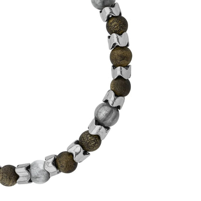 Pulsera Escamas baño de rodio, cuentas de madera de ébano y piedras de 6mm - Joyería y bisutería fina
