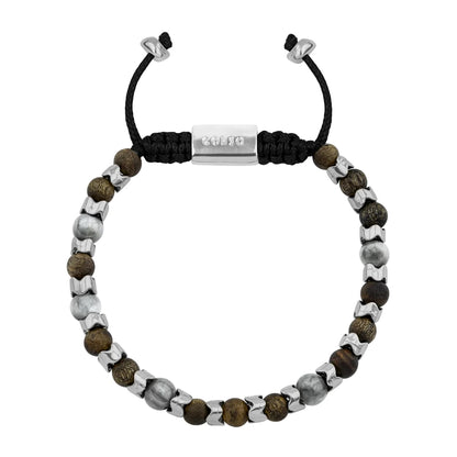 Pulsera Escamas baño de rodio, cuentas de madera de ébano y piedras de 6mm - Joyería y bisutería fina