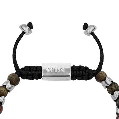 Pulsera Escamas baño de rodio, cuentas de madera de ébano y piedras de 6mm - Joyería y bisutería fina