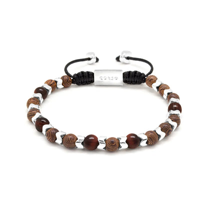 Pulsera Escamas baño de rodio, cuentas de madera de ébano y piedras de 6mm - Joyería y bisutería fina