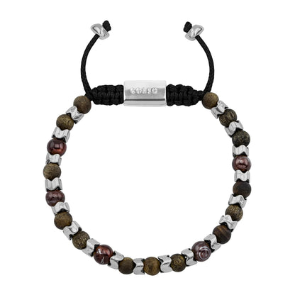 Pulsera Escamas baño de rodio, cuentas de madera de ébano y piedras de 6mm - Joyería y bisutería fina