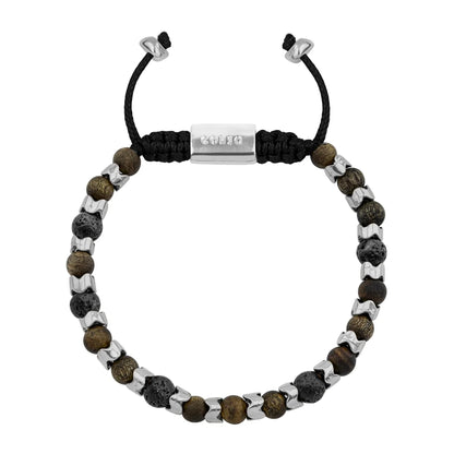 Pulsera Escamas baño de rodio, cuentas de madera de ébano y piedras de 6mm - Joyería y bisutería fina