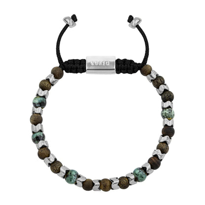 Pulsera Escamas baño de rodio, cuentas de madera de ébano y piedras de 6mm - Joyería y bisutería fina