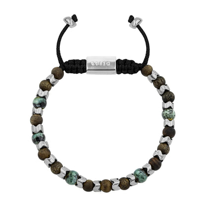 Pulsera Escamas baño de rodio, cuentas de madera de ébano y piedras de 6mm - Joyería y bisutería fina