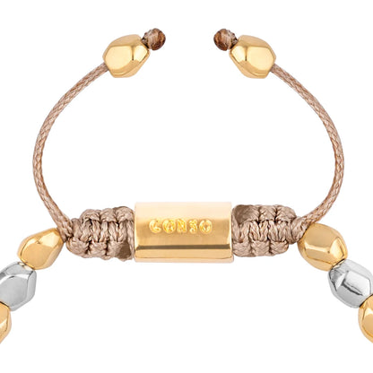 Pulsera ajustable con hilo de seda, insignia Corso y cuentas facetadas en baño de oro 22K y rodio - Joyería y bisutería fina