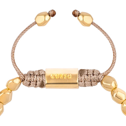 Pulsera ajustable con hilo de seda, insignia Corso y cuentas facetadas en baño de oro 22K - Joyería y bisutería fina