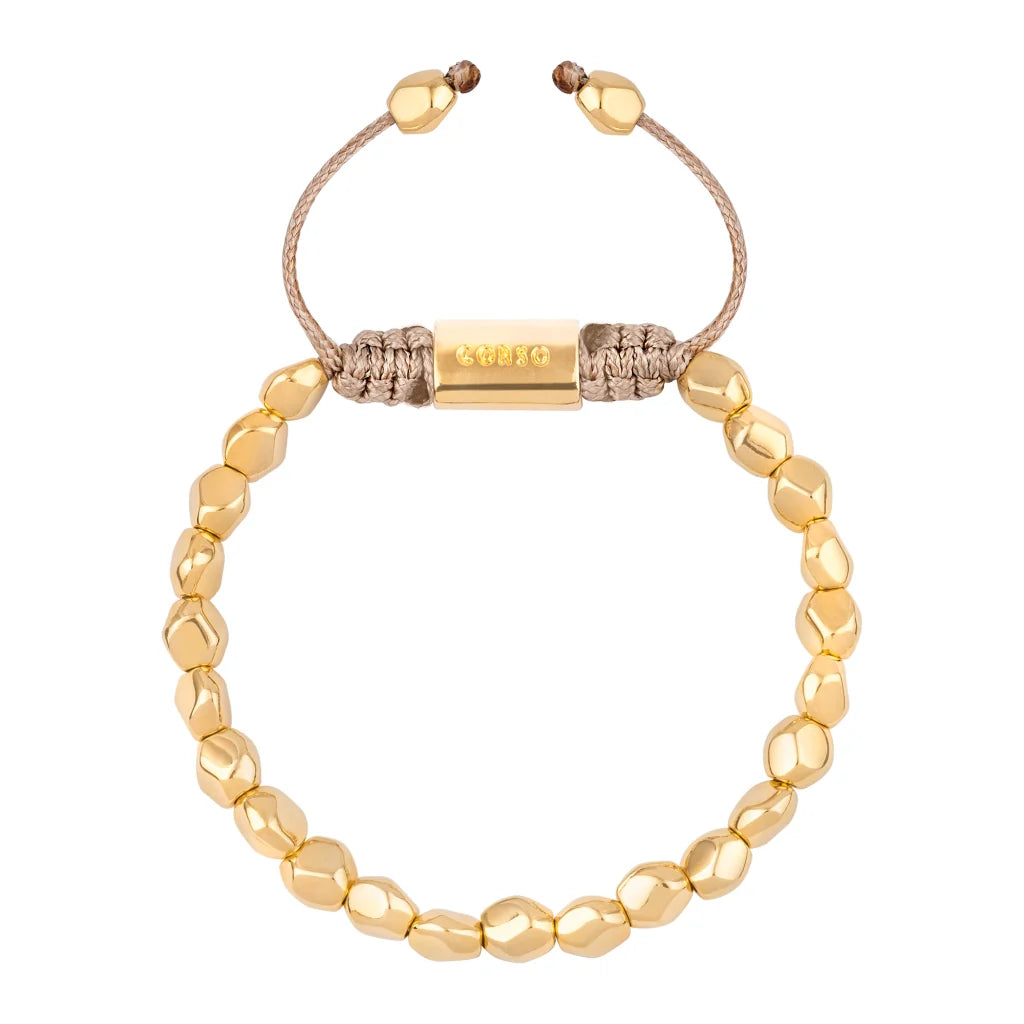 Pulsera ajustable con hilo de seda, insignia Corso y cuentas facetadas en baño de oro 22K - Joyería y bisutería fina