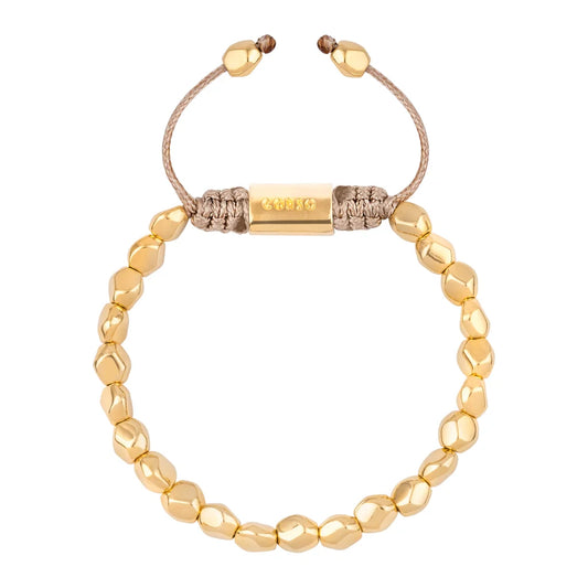 Pulsera ajustable con hilo de seda, insignia Corso y cuentas facetadas en baño de oro 22K - Joyería y bisutería fina