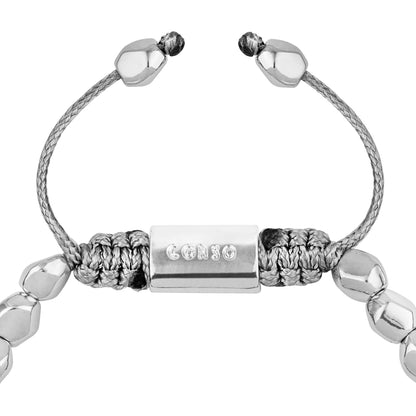 Pulsera ajustable con hilo de seda, insignia Corso y cuentas facetadas en baño de rodio - Joyería y bisutería fina