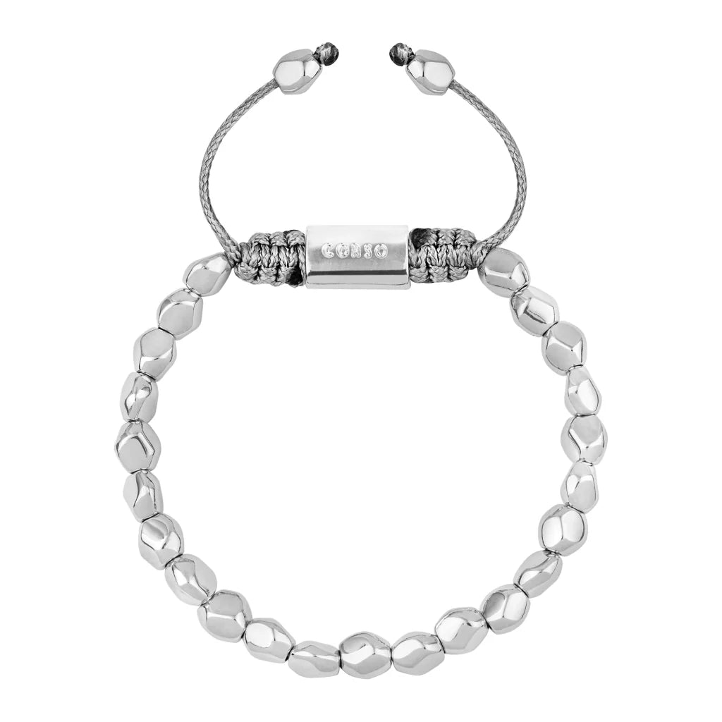 Pulsera ajustable con hilo de seda, insignia Corso y cuentas facetadas en baño de rodio - Joyería y bisutería fina