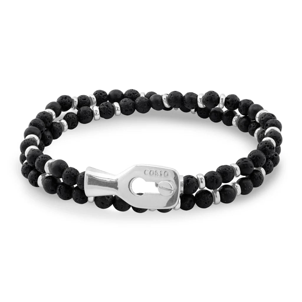 Pulsera con piedras 4mm, mini donas y broche en baño de rodio - Joyería y bisutería fina