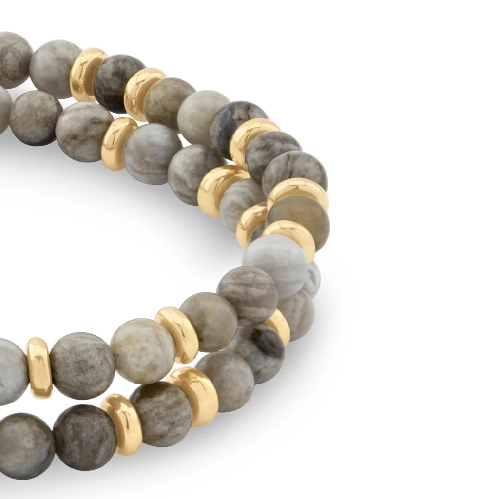 Pulsera con piedras de 4mm, con mini donas y broche en baño de oro de 22K - Joyería y bisutería fina
