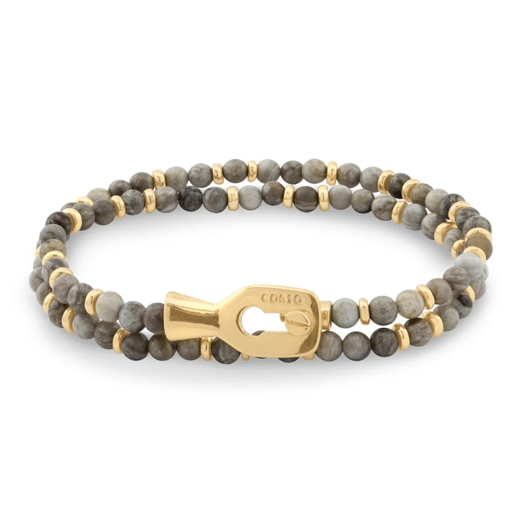 Pulsera con piedras de 4mm, con mini donas y broche en baño de oro de 22K - Joyería y bisutería fina